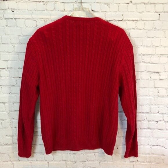 Chaps Red Cable Knit Cotton Sweater Long Sleeve Large - Picture 2 of 4